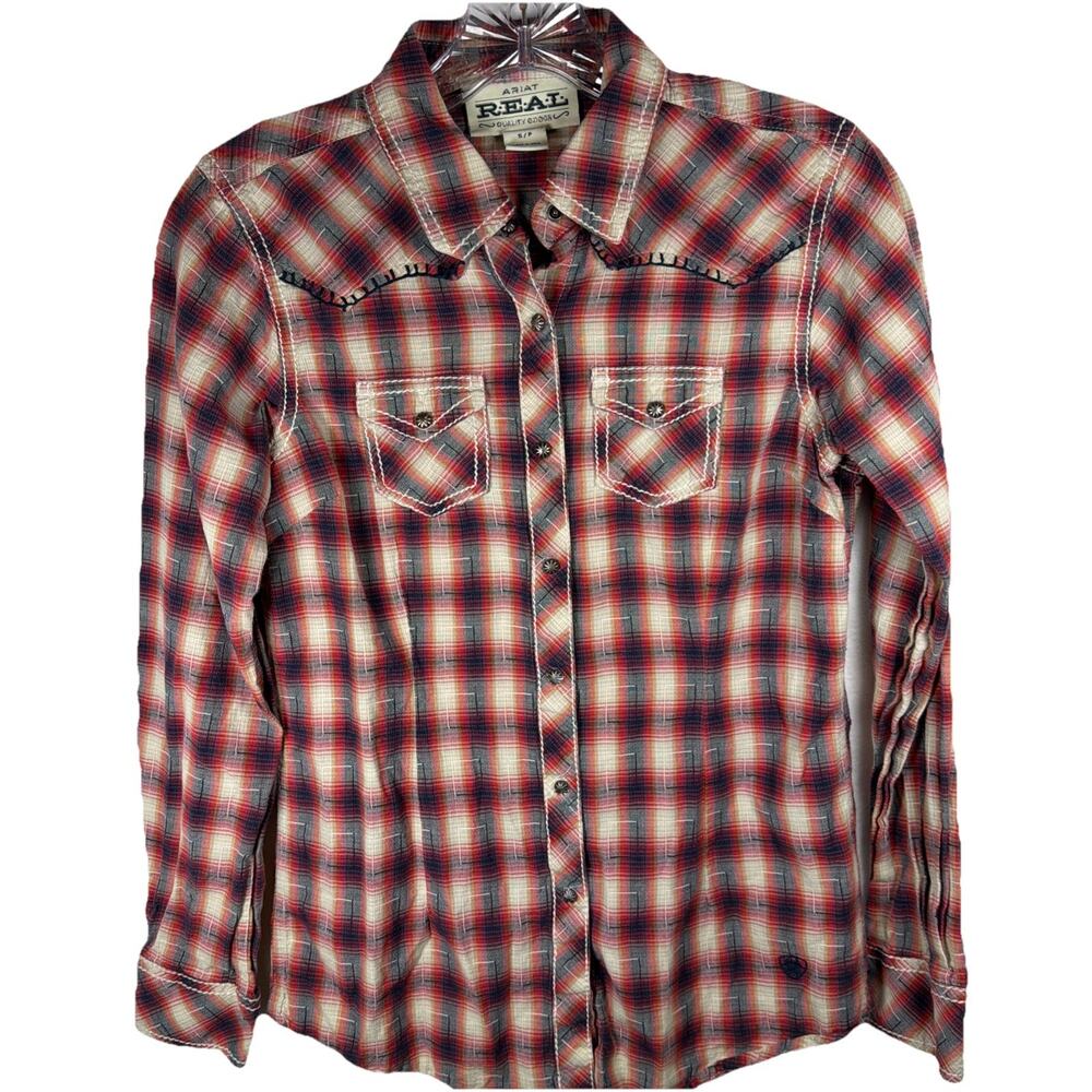 Ariat Shirt Women S Real Plaid Button Up Yoke Saw Shark Tooth Pearl Snap Cowgirl